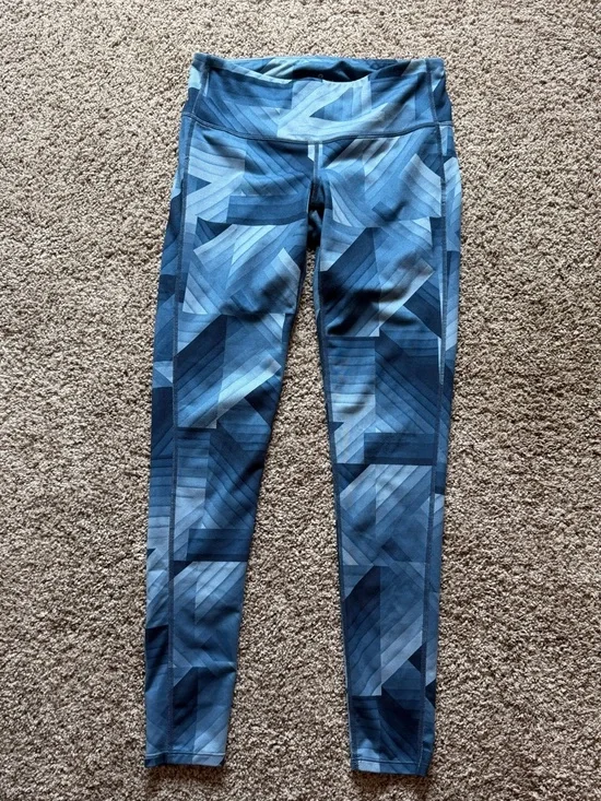 Athleta Blue Geometric Print Leggings Size Small High Rise Athletic Yoga - Picture 3 of 9